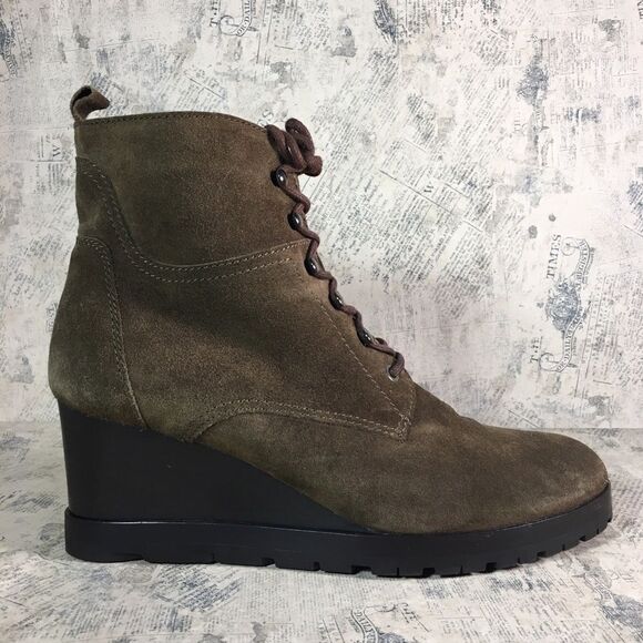 Aquatalia Chance Suede Lace-Up Wedge Boot, Forest (Olive) - Picture 1 of 13